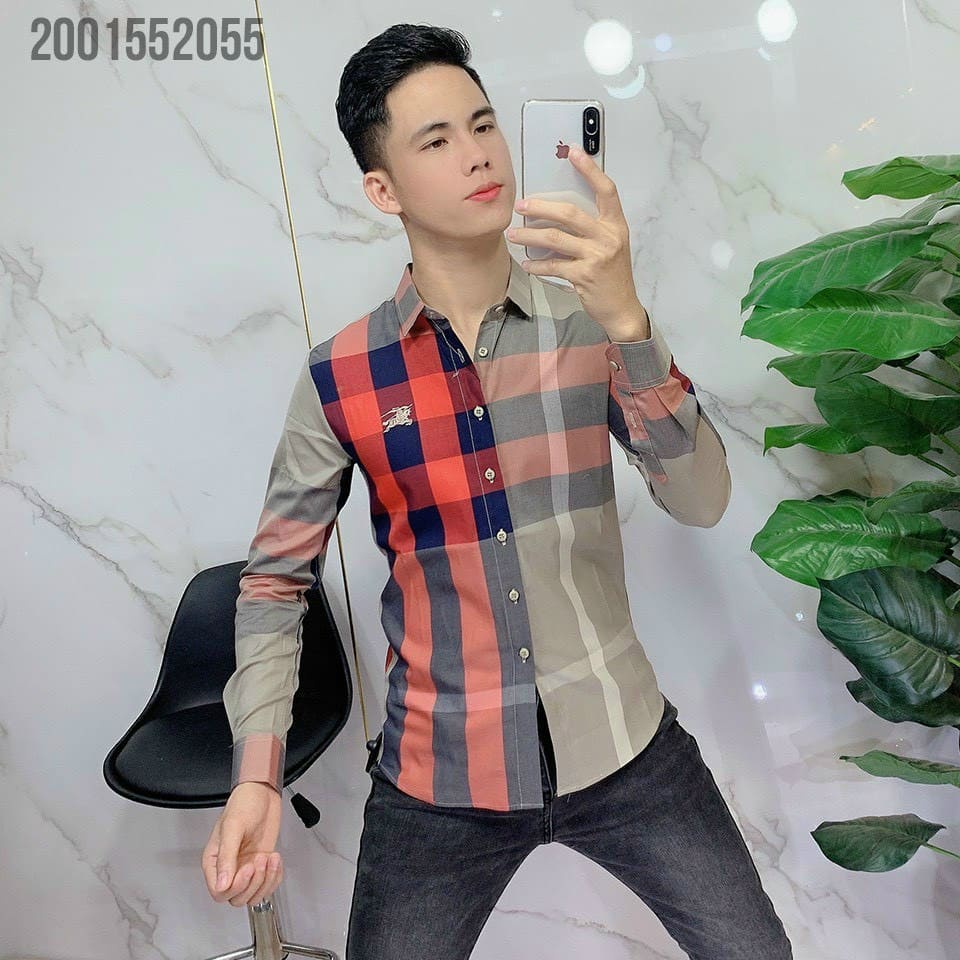 Áo sơ mi bbr nam dài tay Caro Kẻ Sọc Dáng Ôm body