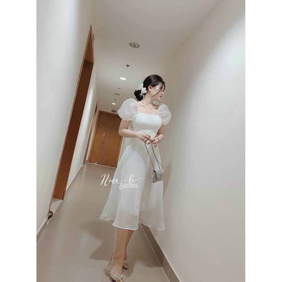 Váy trắng voan xòe dài siêu sang chảnh