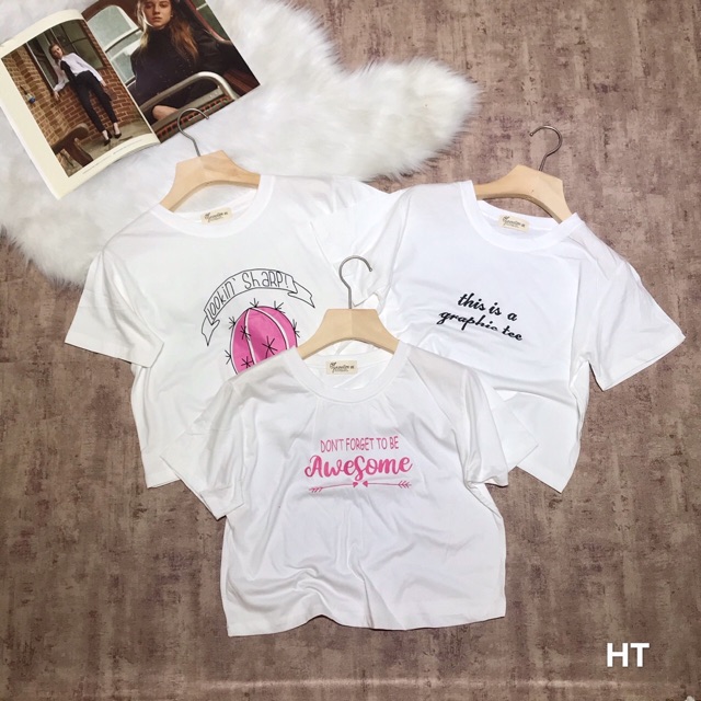 Áo phông croptop Thái Lan hình chữ xinh xắn 2 màu đen, trắng( chọn hình ngẫu nhiên) | BigBuy360 - bigbuy360.vn