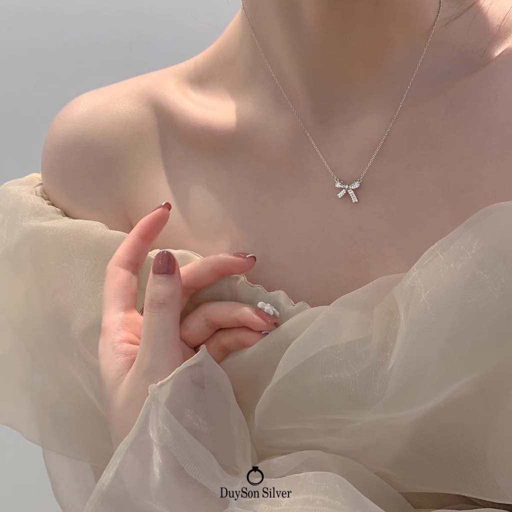 Dây chuyền bạc DUYSON SILVER, vòng cổ nữ hình cái nơ đính đá xinh xắn, sang trọng [DCKX6]