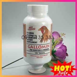 Thuốc nuôi, cường lực cho gà đá gallomin hàng usa, lọ 100 viên