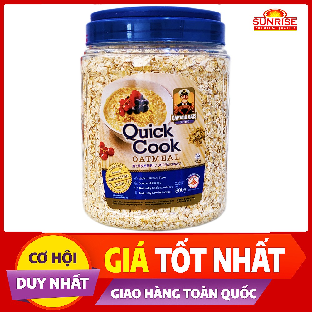 Yến mạch úc nguyên chất Captain Oats - Quickcook Oatmeal hũ 500g - Nhập khẩu chính ngạch hải quan