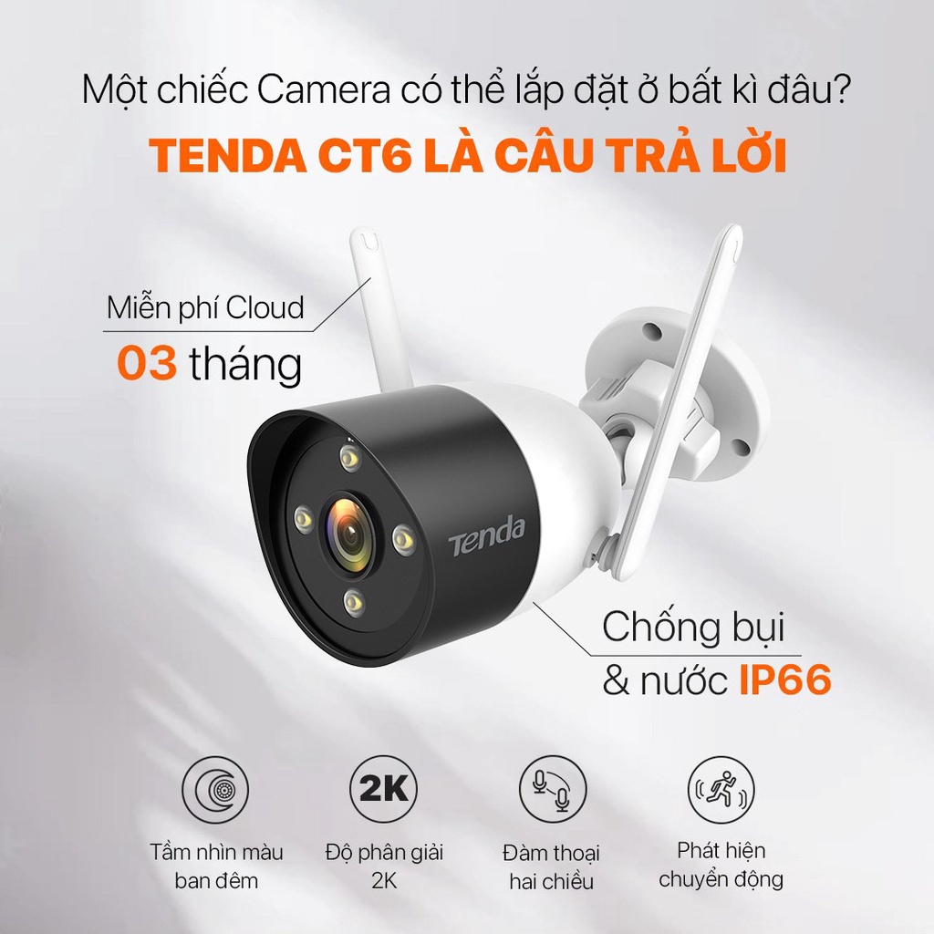 Camera Wifi Ngoài Trời Tenda CT6 Độ Phân Giải 2K - Hãng phân phối chính thức