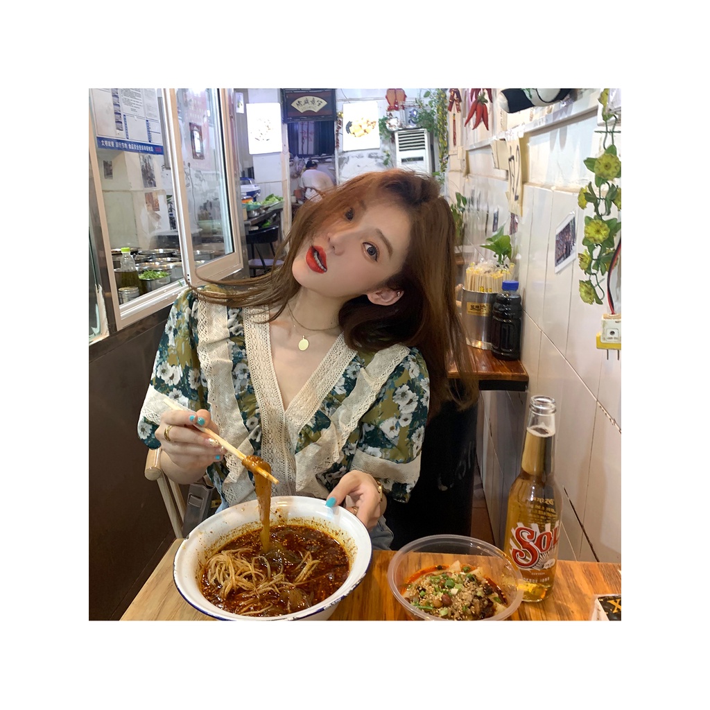 Áo Sơ Mi Tay Ngắn Cổ Chữ v Họa Tiết Hoa Thời Trang Mùa Hè Phong Cách Pháp