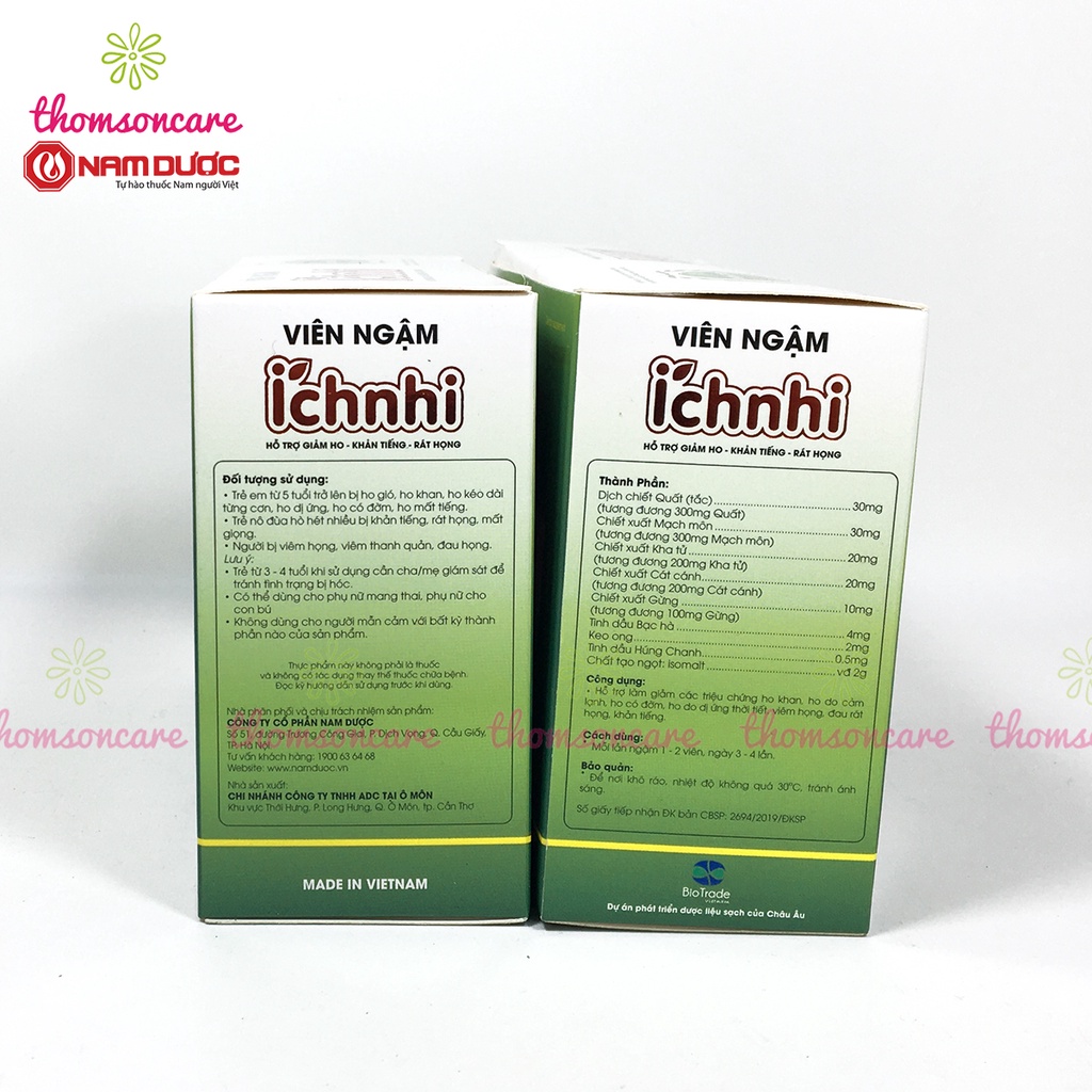 Viên ngậm ho cho bé từ 5 tuổi Ích nhi - Hộp 5 vỉ x 6 viên ngậm từ keo ong, bạc hà, gừng và thảo dược