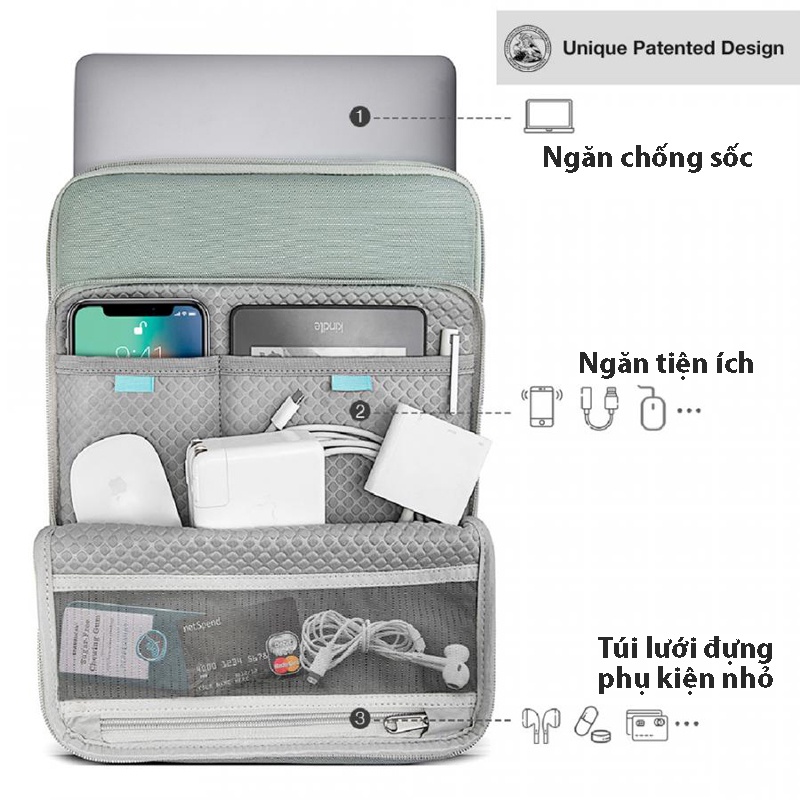 Túi chống sốc chính hãng TOMTOC (USA) 360° Protection Premium - H13-C01 cho Macbook 13.5-14 inch/Microsoft Surface Lapto