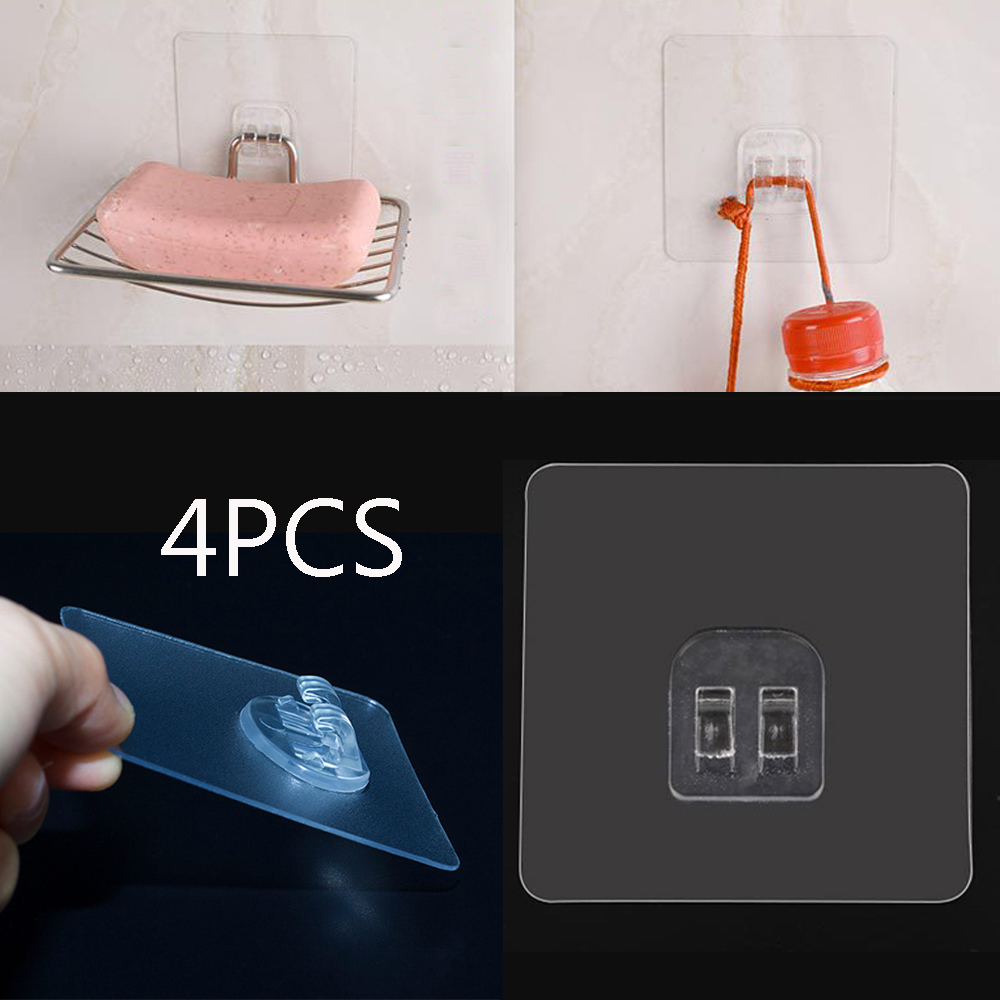 Bộ 1/4 Móc Treo Đồ Dùng Gắn Tường Nhà Tắm/ Nhà Bếp Trong Suốt Chống Thấm Nước Tiện Dụng