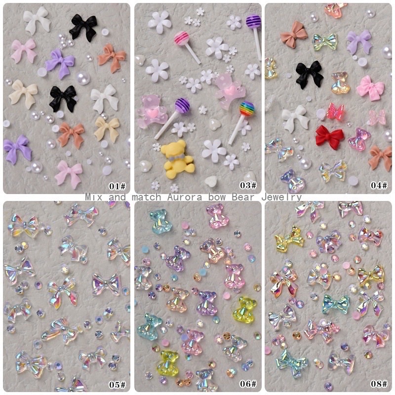 Phụ kiện  nơ, gấu, đá trang trí móng,
