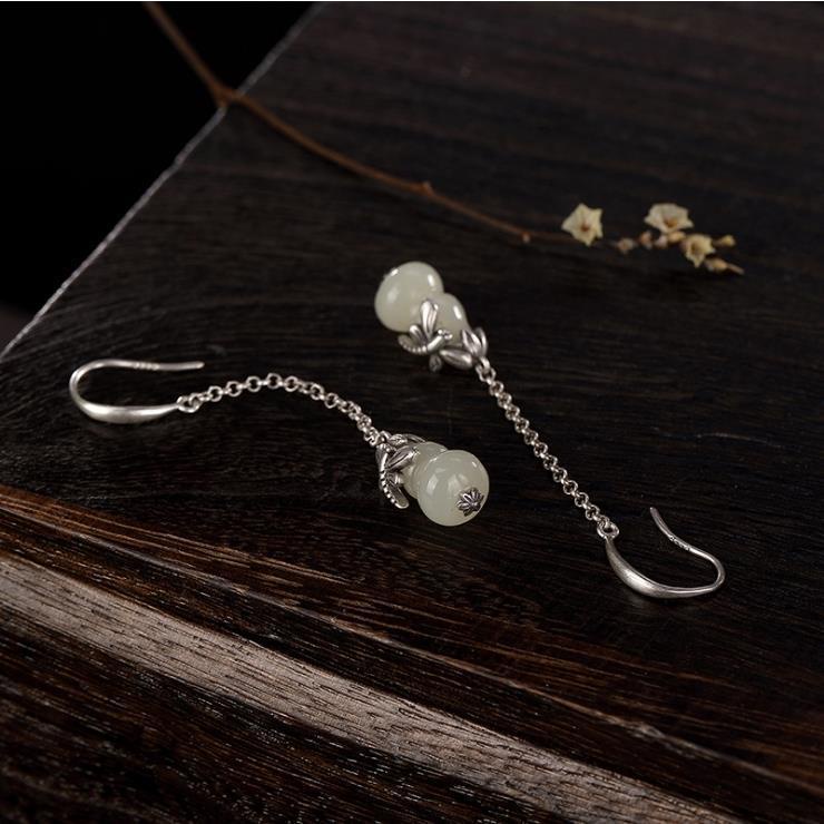 Bông Tai Bạc 925 Hình Quả Bầu Đính Đá Ngọc Bích Thời Trang Cho Nữ