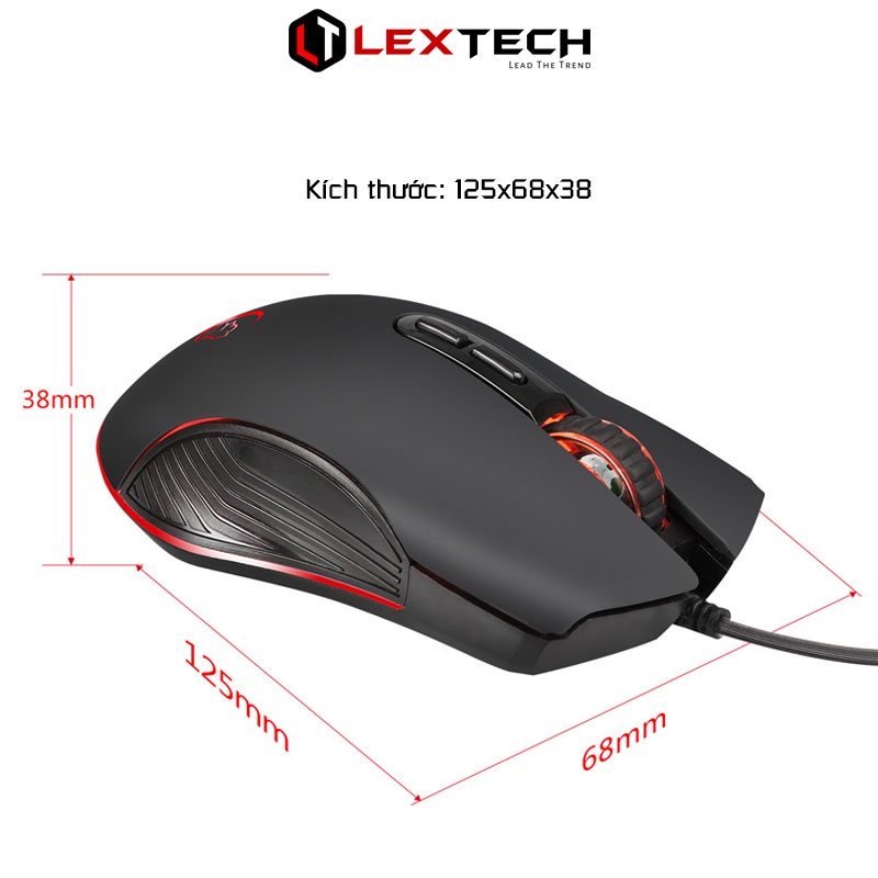 Chuột gaming có dây 3200 DPI LED 4 màu cho laptop máy tính bàn Lextech CG830