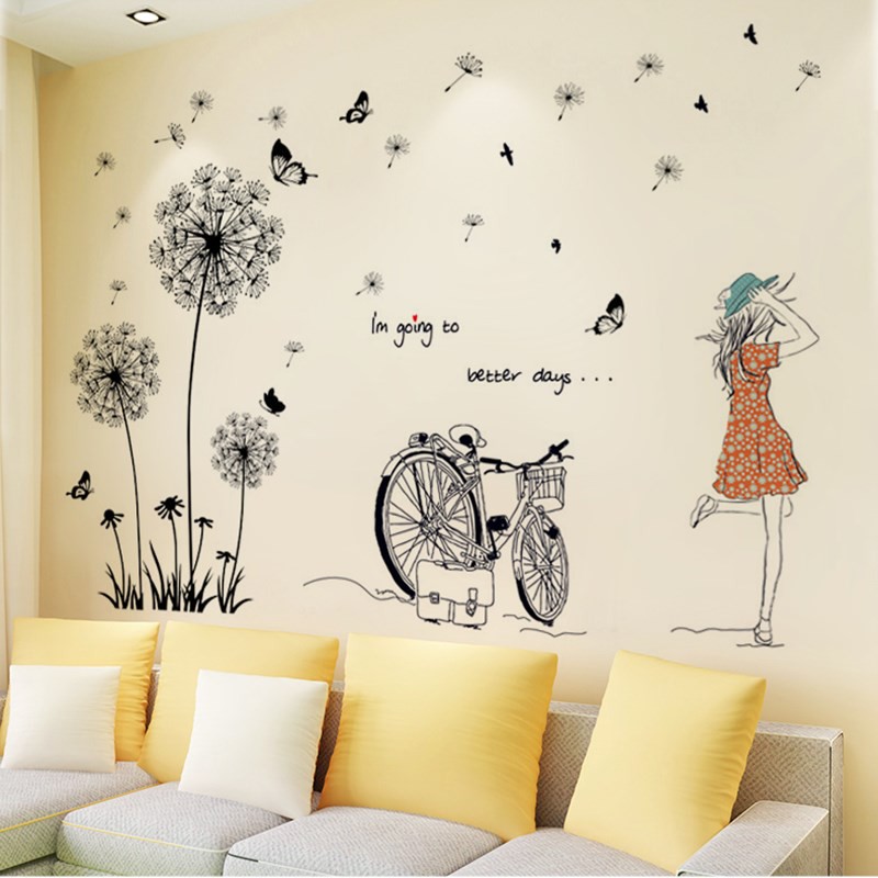 Decal dán tường Cô gái và hoa bồ công anh | BigBuy360 - bigbuy360.vn