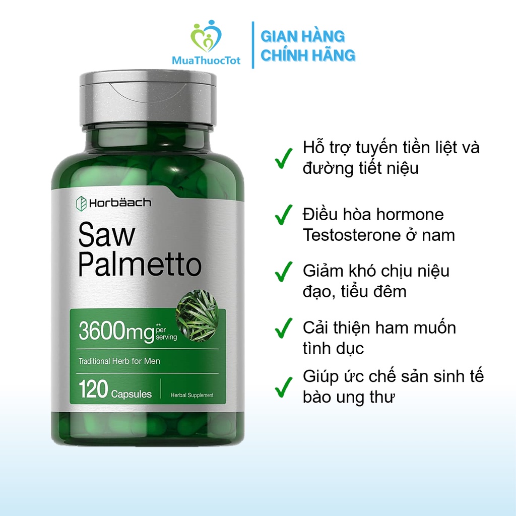 Horbaach Saw Palmetto Extract 3600mg - Viên uống hỗ trợ tuyến tiền liệt và đường tiết niệu 120 viên