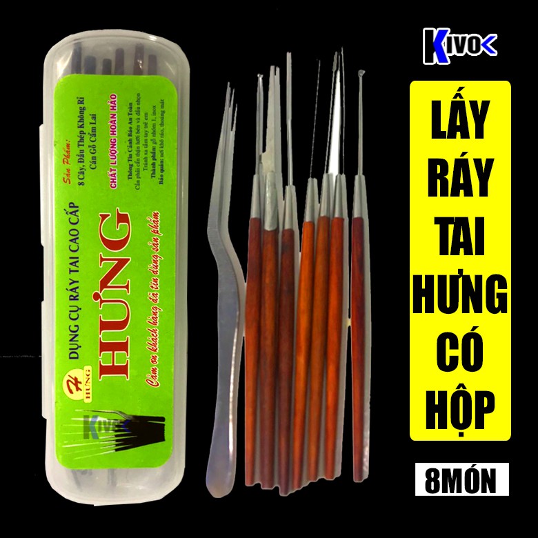 [CÓ HỘP] Bộ Lấy Ráy Tai Cao Cấp Chuyên Nghiệp HƯNG 8 Món - Bộ Dụng Cụ Lấy Ráy Tai Inox Thông Minh - Kivo