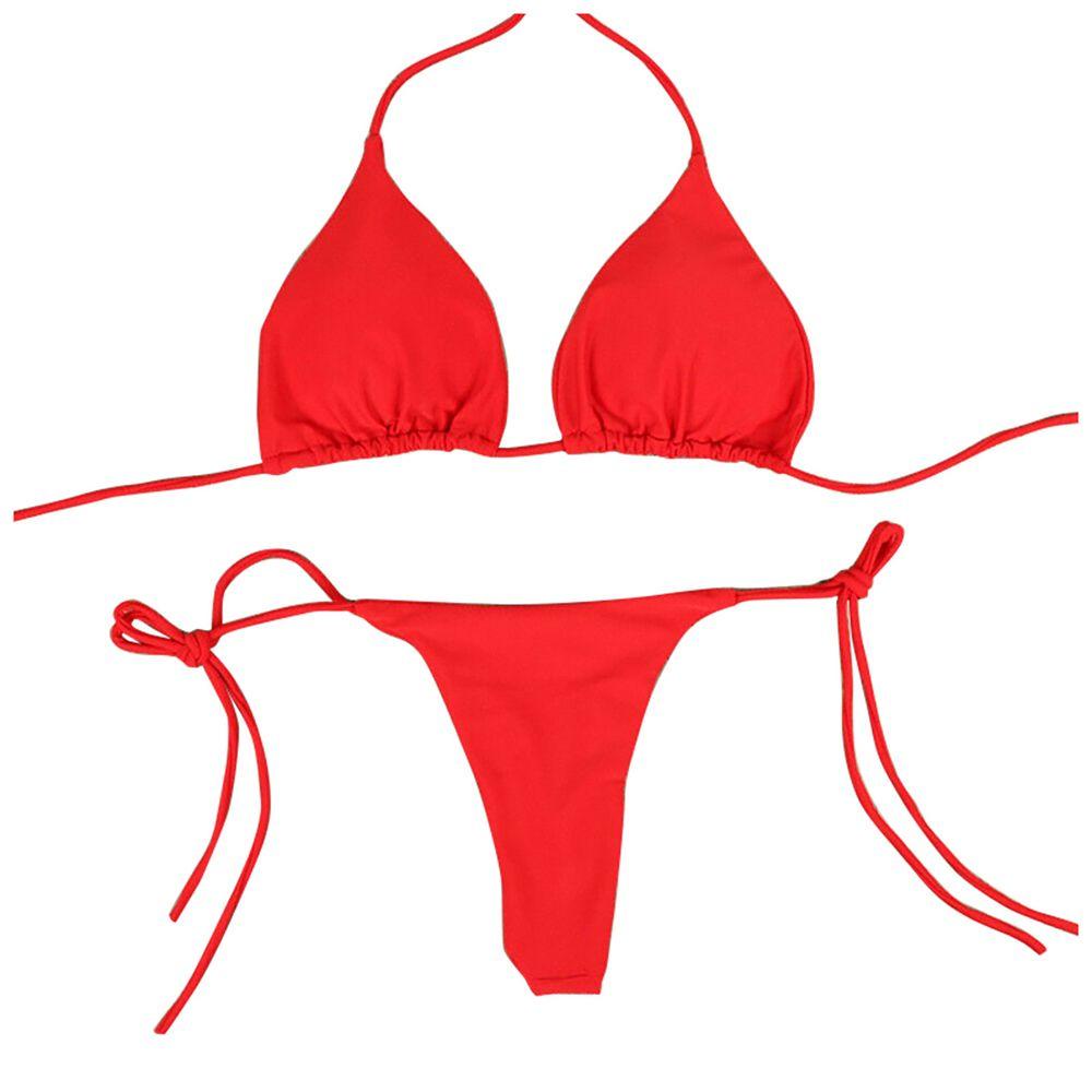 Bộ Đồ Bơi Bikini Hai Dây Nâng Ngực Màu Trơn Thời Trang Cho Nữ