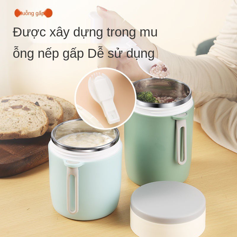 > Cốc tập uống cách nhiệt cho nữ sinh súp sữa Hàn Quốc bột yến mạch, đựng mạch có thìa, ăn sáng, thể dùng trong