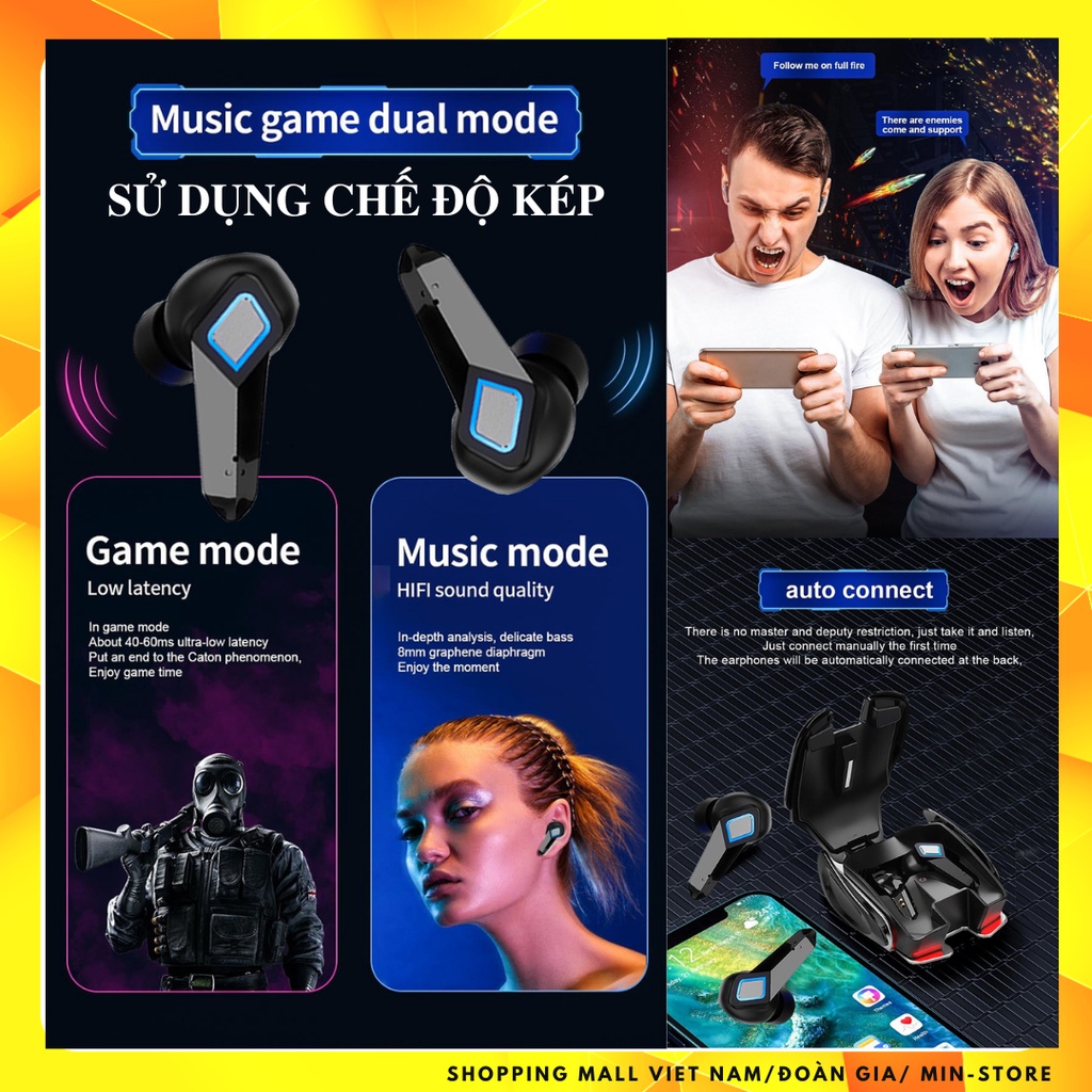 Tai nghe gaming nhét tai bluetooth không dây chơi game Dogitek K68 thiết kế thể thao