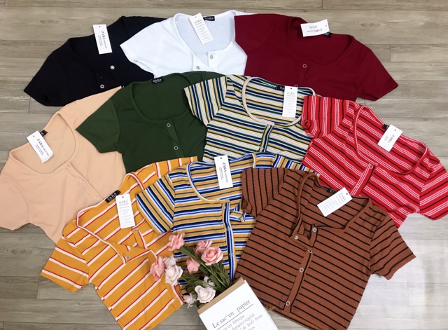 Croptop body nút bấm trơn và sọc nhiều màu | BigBuy360 - bigbuy360.vn