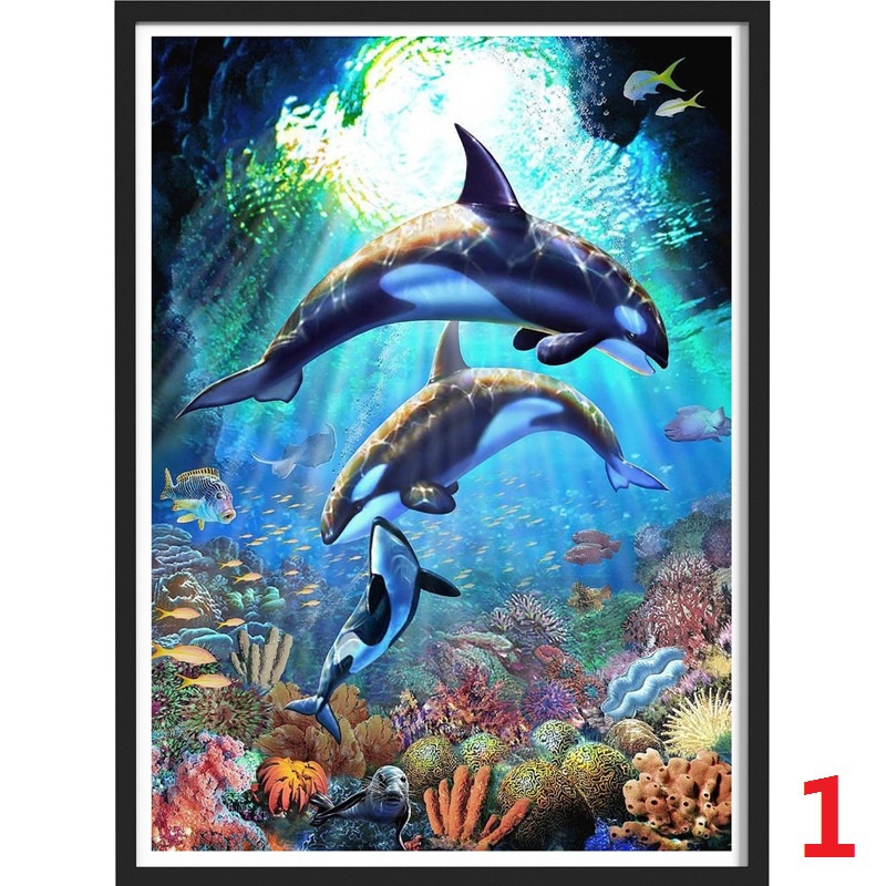 Bộ Tranh Đính Đá 5D DIY Hình Cá Heo / Vuông Dành Cho Người Lớn