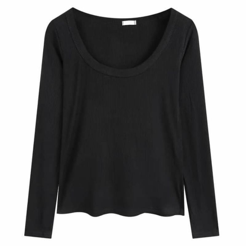 Áo croptop thun gân cổ vuông tay dài 🌿