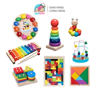 Combo đồ chơi gỗ montessori BAPKIDS bộ 8 món đồ chơi phát triển kỹ năng cơ bản cho bé