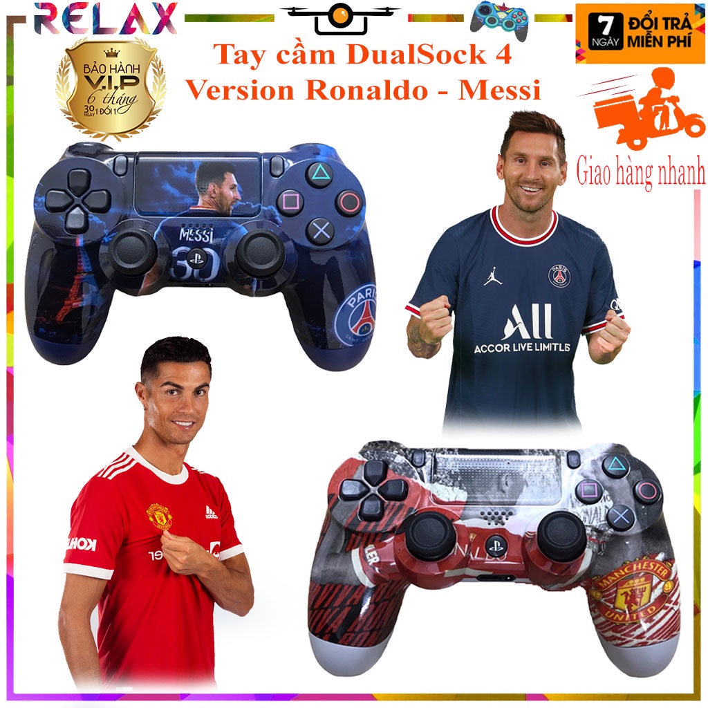 🎁Update Pin 800mAh🎁Tay cầm ps4 slim - DualSock 4 skill Messi - Ronaldo kết nối bluetooth - full chức năng điều khiển
