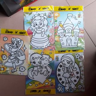 Combo 5 tranh cát tô màu cho bé loại to 20 x 25cm.