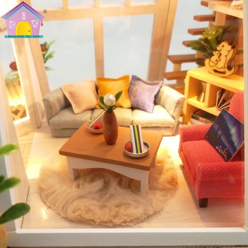 (Tặng mica,keo sữa,đèn)Mô hình nhà búp bê bé tự lắp ráp đô chơi bằng gỗ Diy doll house M902