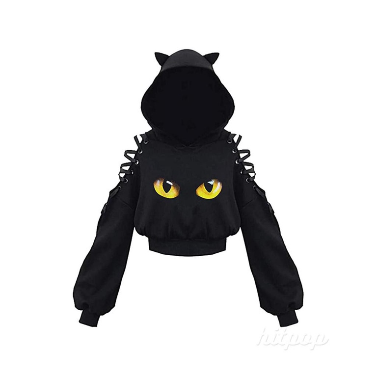 Áo hoodie tay dài hở rốn in họa tiết đáng yêu độc đáo thời trang dành cho nữ