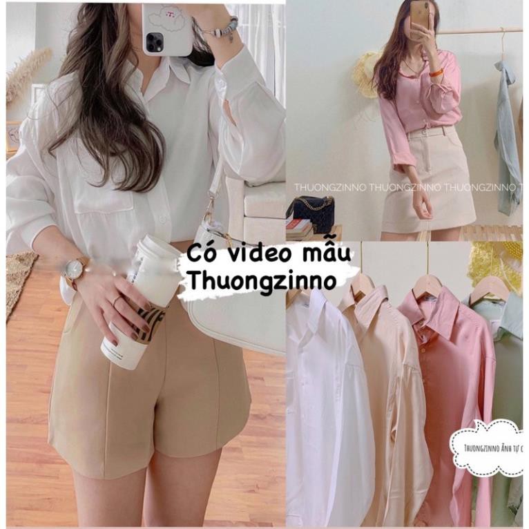 [lnbox với Shop] [Ảnh thật/Video] ÁO SƠ MI CỔ POLO LỤA TĂM VẢI ĐẸP DÀI TAY DÁNG SUÔNG RỘNG BASIC HÀN QUỐC