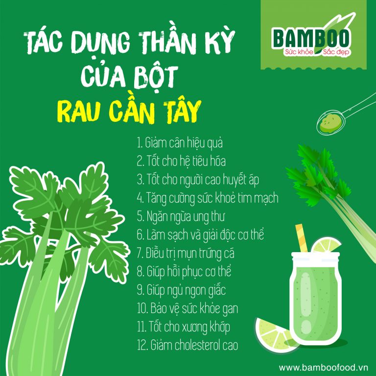 Combo Bột cần tây và Bột chùm ngây Bamboo nguyên chất, siêu mịn (hộp 60g/ 20 gói x 2)