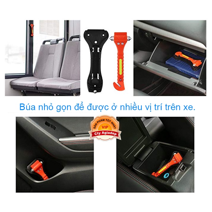 Búa phá kính cứu hộ thoát hiểm oto xe hơi màu đỏ có giá đỡ