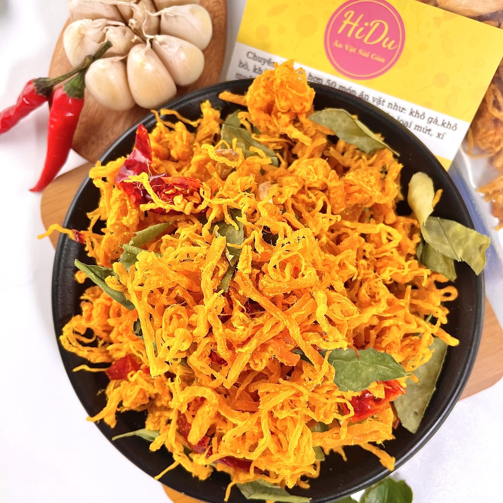 Khô gà lá chanh cay 100gr HiDu  hàng xuất khẩu sợi to cay đậm vị | BigBuy360 - bigbuy360.vn