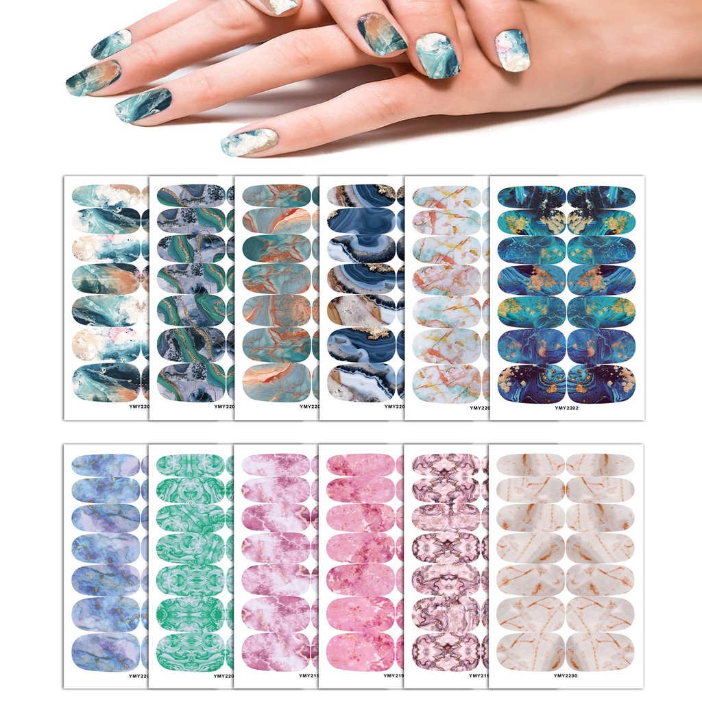 1 Tờ Sticker Dán Móng Họa Tiết Cẩm Thạch Chống Nước Toàn Diện