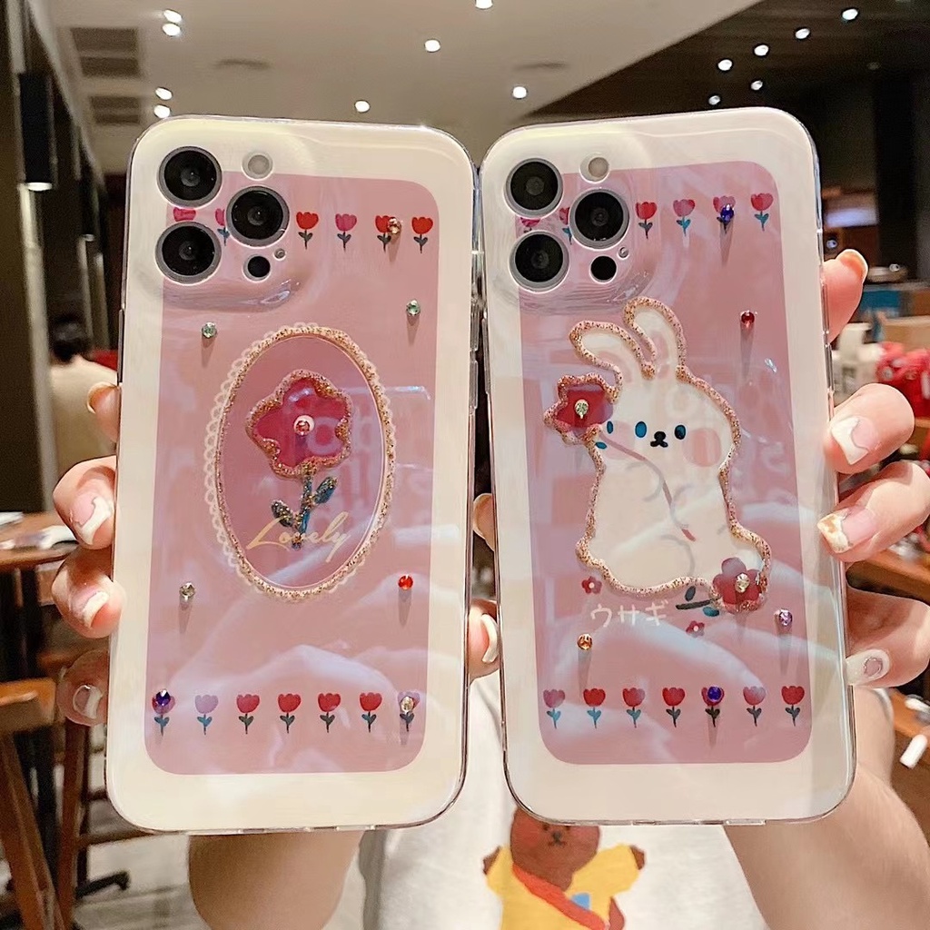 Ốp Điện Thoại tpu Mềm Chống Rơi In Hình Thỏ Và Hoa Cho iphone 14 13 12 pro max 11 pro max xs max xr x 7 8 plus