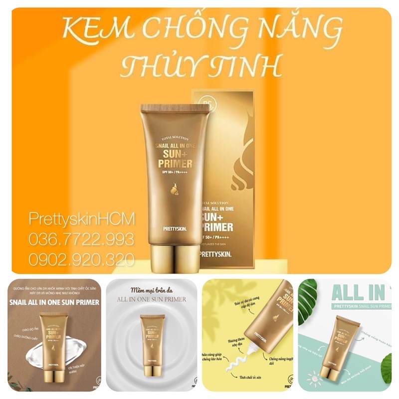 (Tặng ngay 5 mask) Chống nắng thủy tinh phiên bản mới   SUN & PRIMER Snail All in One PRETTY SKIN