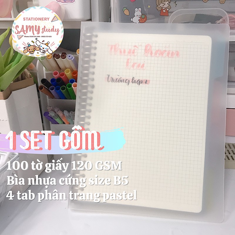 SỔ CÒNG BINDER 26 LỖ SIZE B5 RUỘT CARO 200 TRANG CÓ THỂ REFILL THÊM GIẤY BULLET JOURNAL