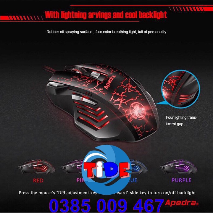 Chuột Gaming Apedra A7 – Chính hãng – Led đổi màu – Độ nhạy 3200 DPI – Bảo hành 12 tháng