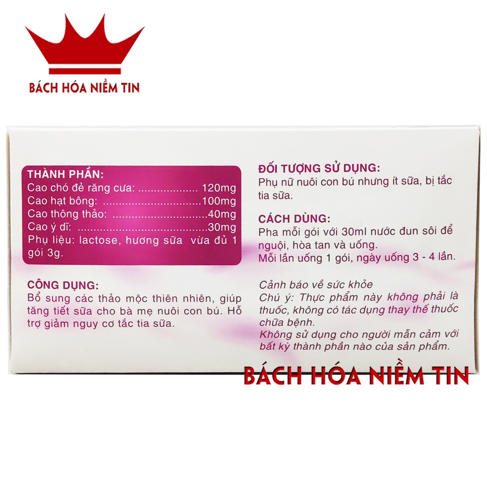 Cốm Lợi Sữa thành phần thảo dược hạt bông thông thảo giúp tăng lượng sữa, chất lượng sữa, giảm tắc tia sữa hiệu quả