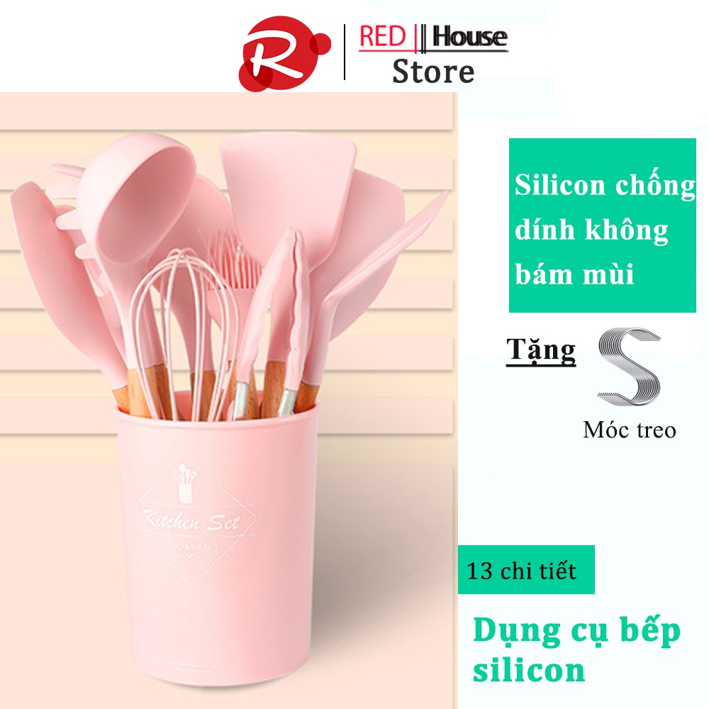 Bộ Dụng Cụ Nhà Bếp Silicon Cao Cấp 11 Món Tay Cầm Gỗ Cách Nhiệt Và Bộ Chịu Nhiệt Độ Cao