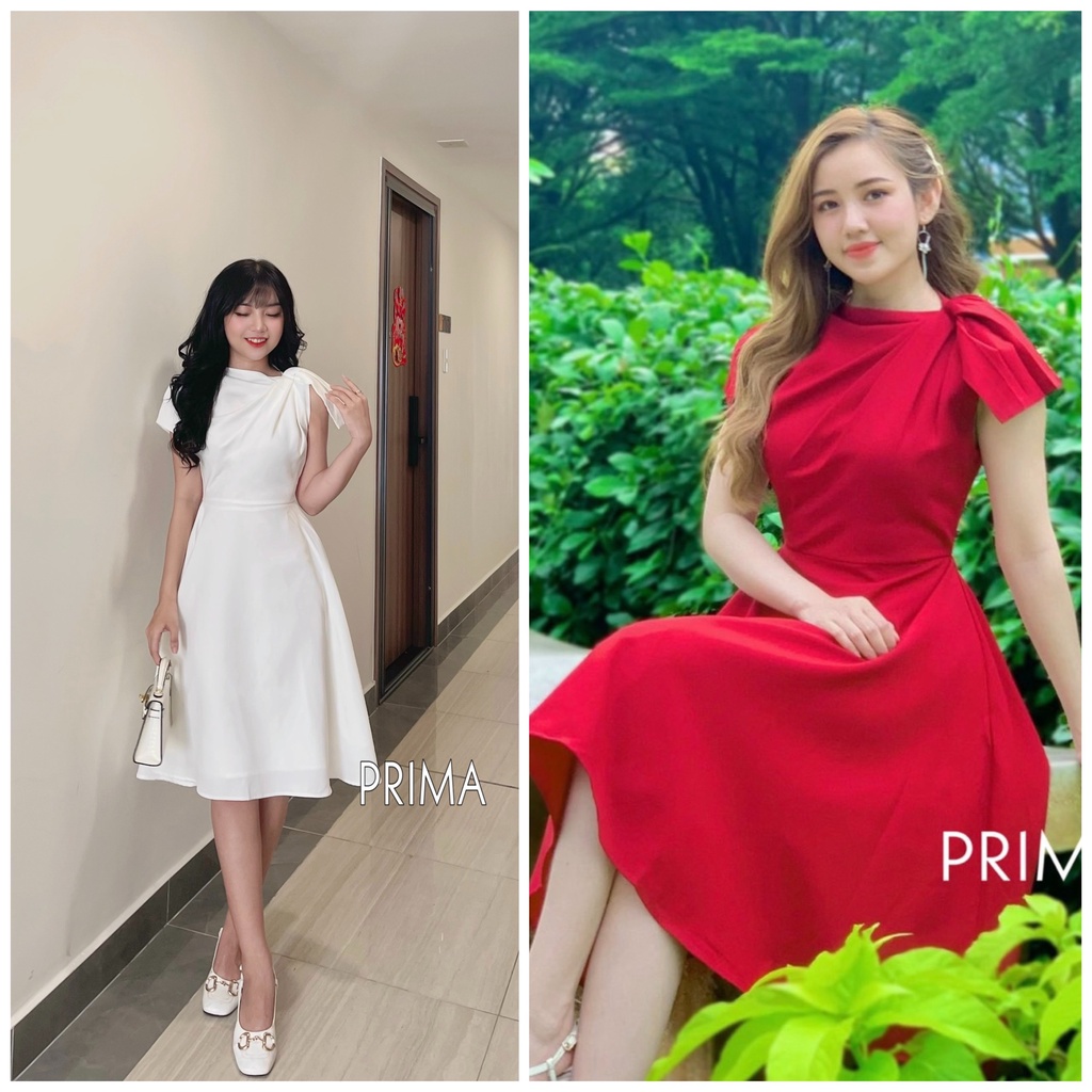 Đầm dự tiệc nơ vai váy xòe, đầm may kĩ 2 lớp, chất vải đẹp, form dáng chuẩn, hình ảnh thật Shop chụp.