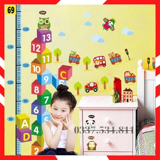 Decal dán tường, tranh decal dán tường cho bé thước số đếm cò kèm đo chiều cao vừa trang trí vừa theo dõi sức khỏe TE69
