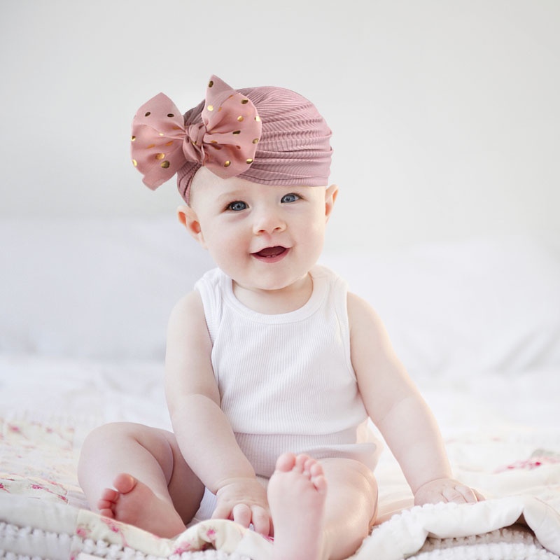 Mũ Trùm Đầu Thắt Nơ Lấp Lánh Dễ Thương Cho Bé