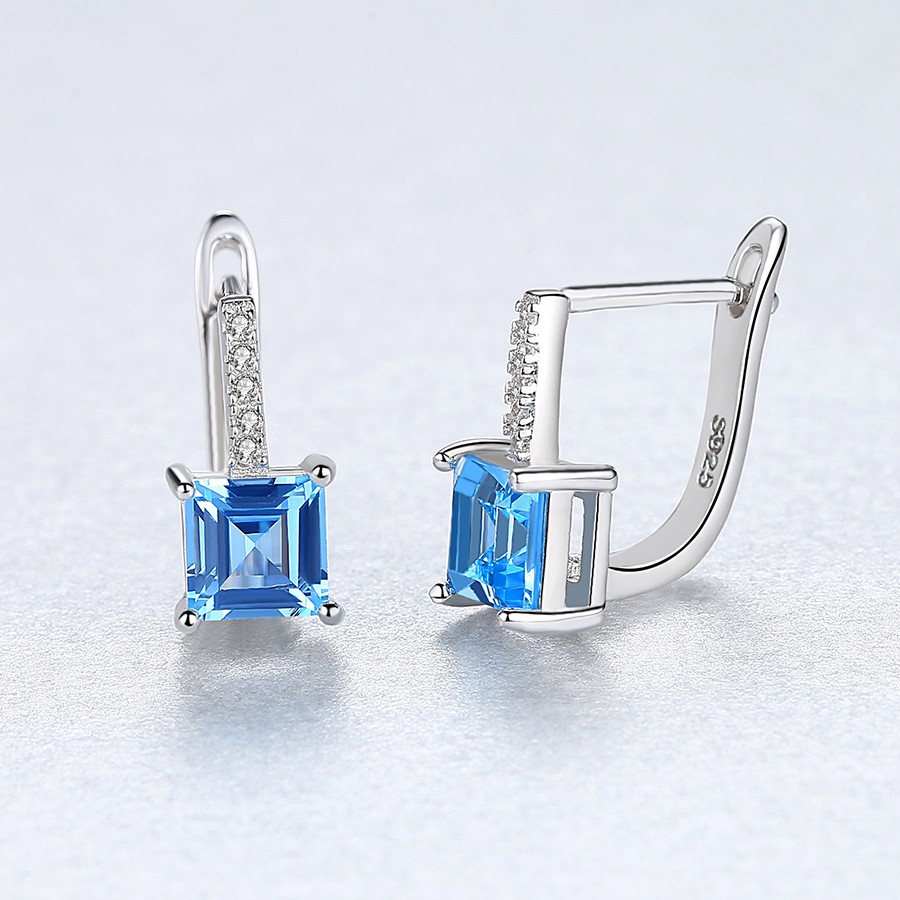 Bông Tai Bạc Nữ Cao Cấp Đính Đá Màu Xanh Dương Đẹp Dành Riêng Cho Nữ B2411-Bảo Ngọc Jewelry
