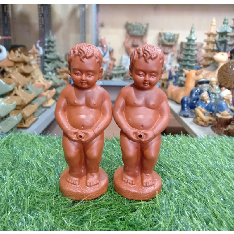 Tượng gốm cu tè men đẹp trang trí tiểu cảnh,non bộ,bể cá,cây cảnh.Kích thước 6x15cm