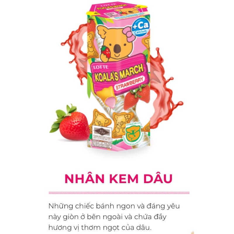 Bánh gấu nhân kem Lotte Koala’s March vị Socola/ Ca cao/ Dâu/ Sữa hộp 37g