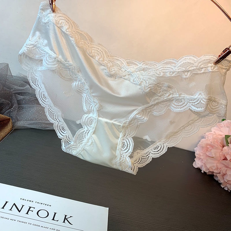Quần Lót Satin Phối Ren Lưng Thấp Thoáng Khí Quyến Rũ Cho Nữ