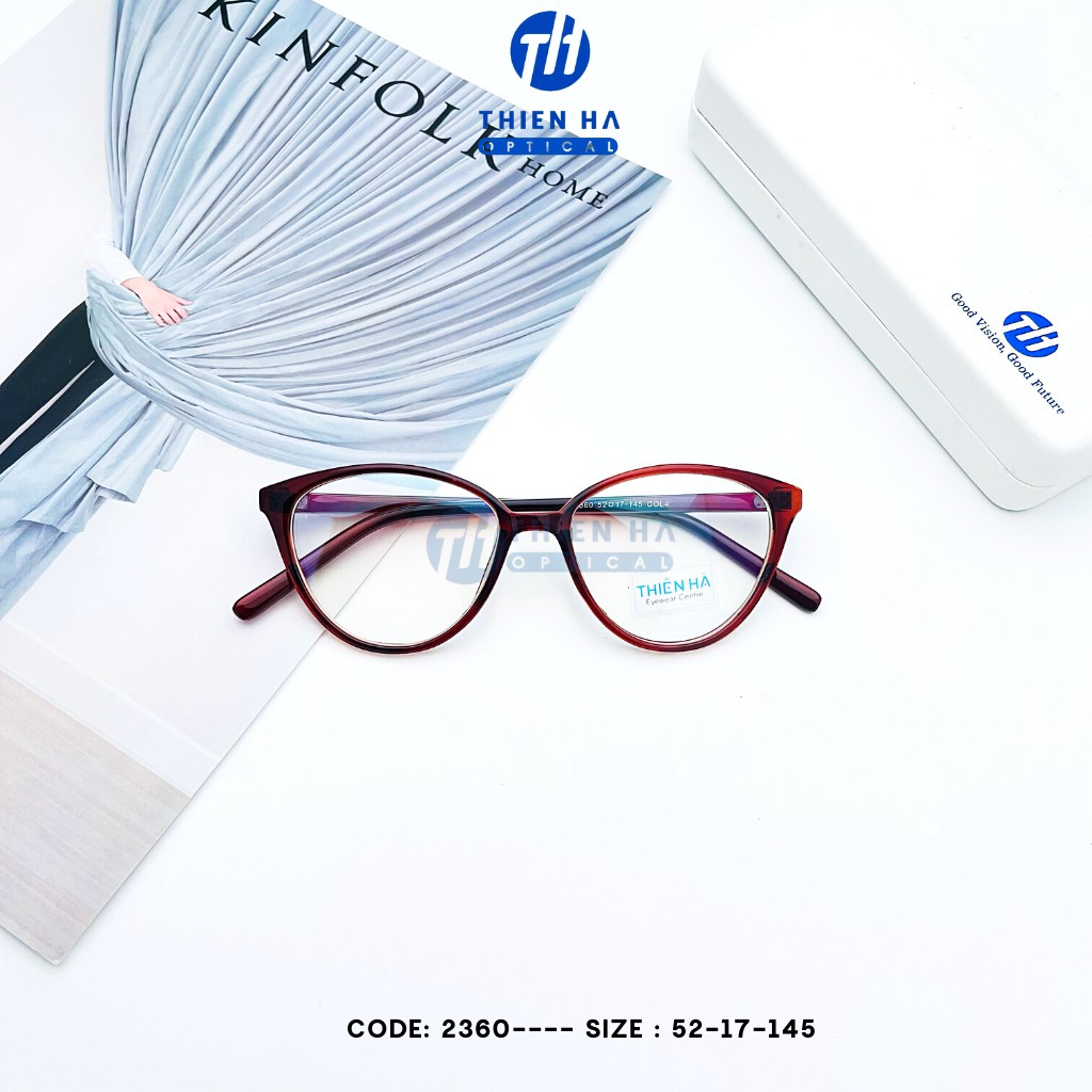 Gọng kính mắt mèo THIÊN HÀ OPTICAL chất liệu nhựa dẻo nhẹ dùng làm  kính giả cận hoặc thời trang giá rẻ TH2360