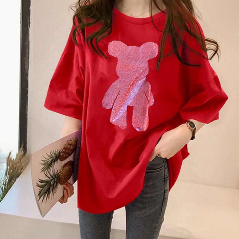 NRVP Áo thun cotton cổ tròn ngắn tay dáng rộng cỡ lớn thời trang năm 2021 cho nữ