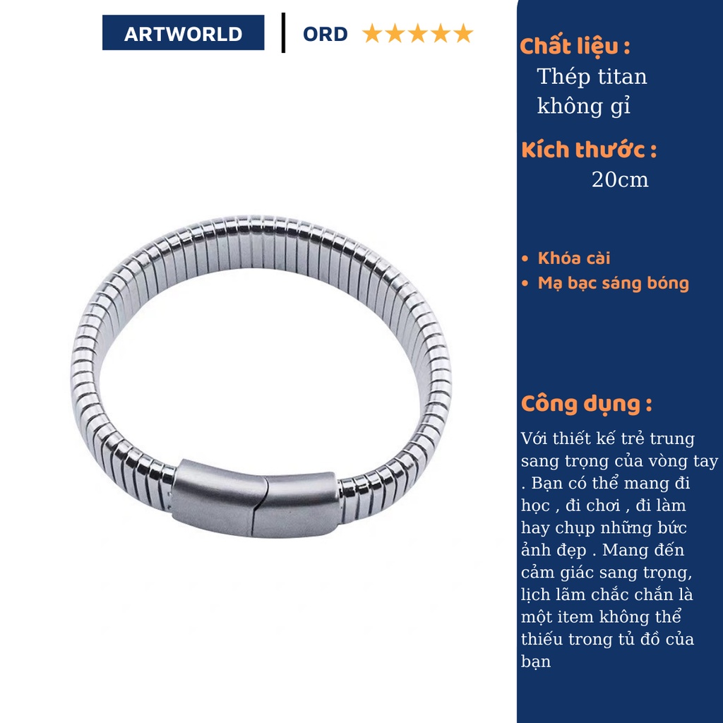 Vòng tay thép Titan màu Bạc Unisex cao cấp và thời trang phong cách Hàn - ARTW