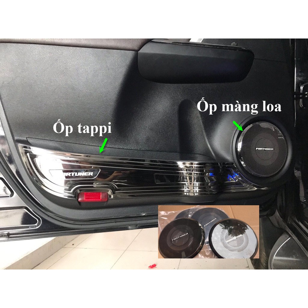 Ốp Tapli, màng loa Cánh Cửa Xe Toyota Fortuner 2017- 2021 Hàng TiTan Cao Cấp